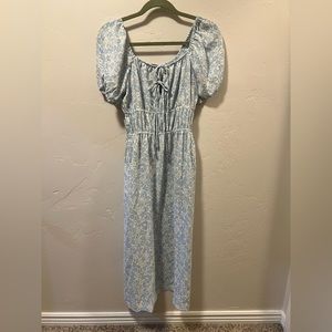 Who What Wear Blue Floral Ruched Puff Sleeve Midi Dress Baby Shower Reveal XS